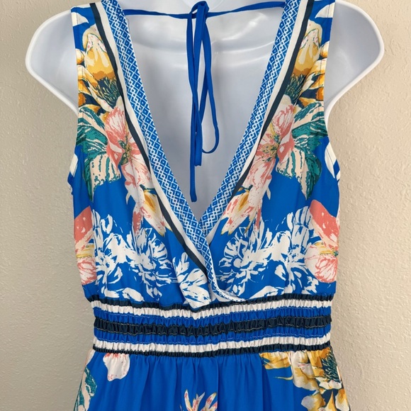 Jealous Tomato blue floral sleeveless asymmetrical hem midi dress M - Picture 7 of 11